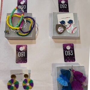 Mardi Gras Earrings Colorful Disc Dangle Drop Handmade Statement Jewelry Bundles